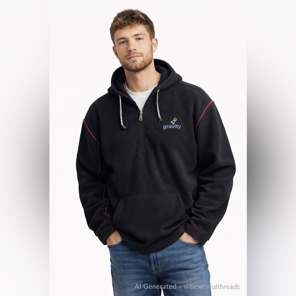 Gravity Men’s XL Black Full Zip Hoodie Red Piping Fleece